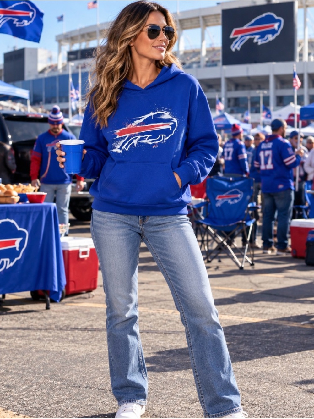 Fanatics Women's Royal Blue Buffalo Bills Hoodie Size Large